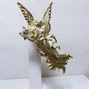 Dazzling Carol Star Gold Plated ANGEL w/ Aurora Borealis Rhinestone Pin
